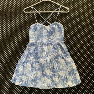 Blue floral sundress with cross back straps